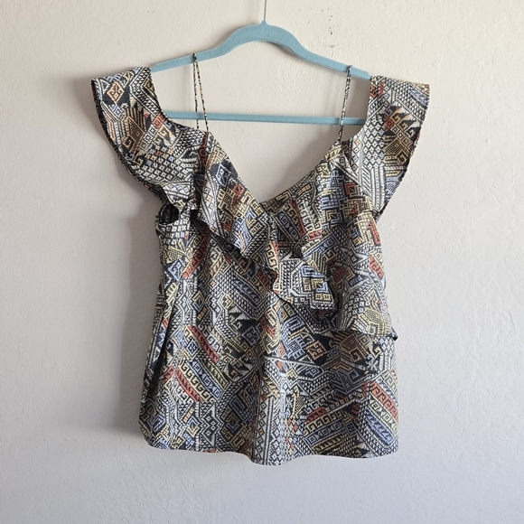 Lucky Brand Tank Top Women’s Aztec Tribal Boho Southwestern Ruffle Size M - Picture 7 of 7
